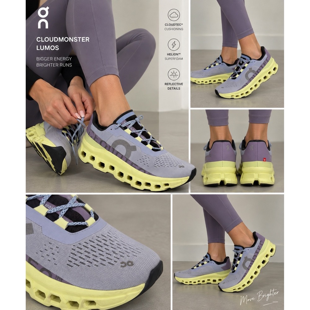 On Cloudmonster Lumos Running Shoes Black Magnet Yellow Reflective W size 10 1/2